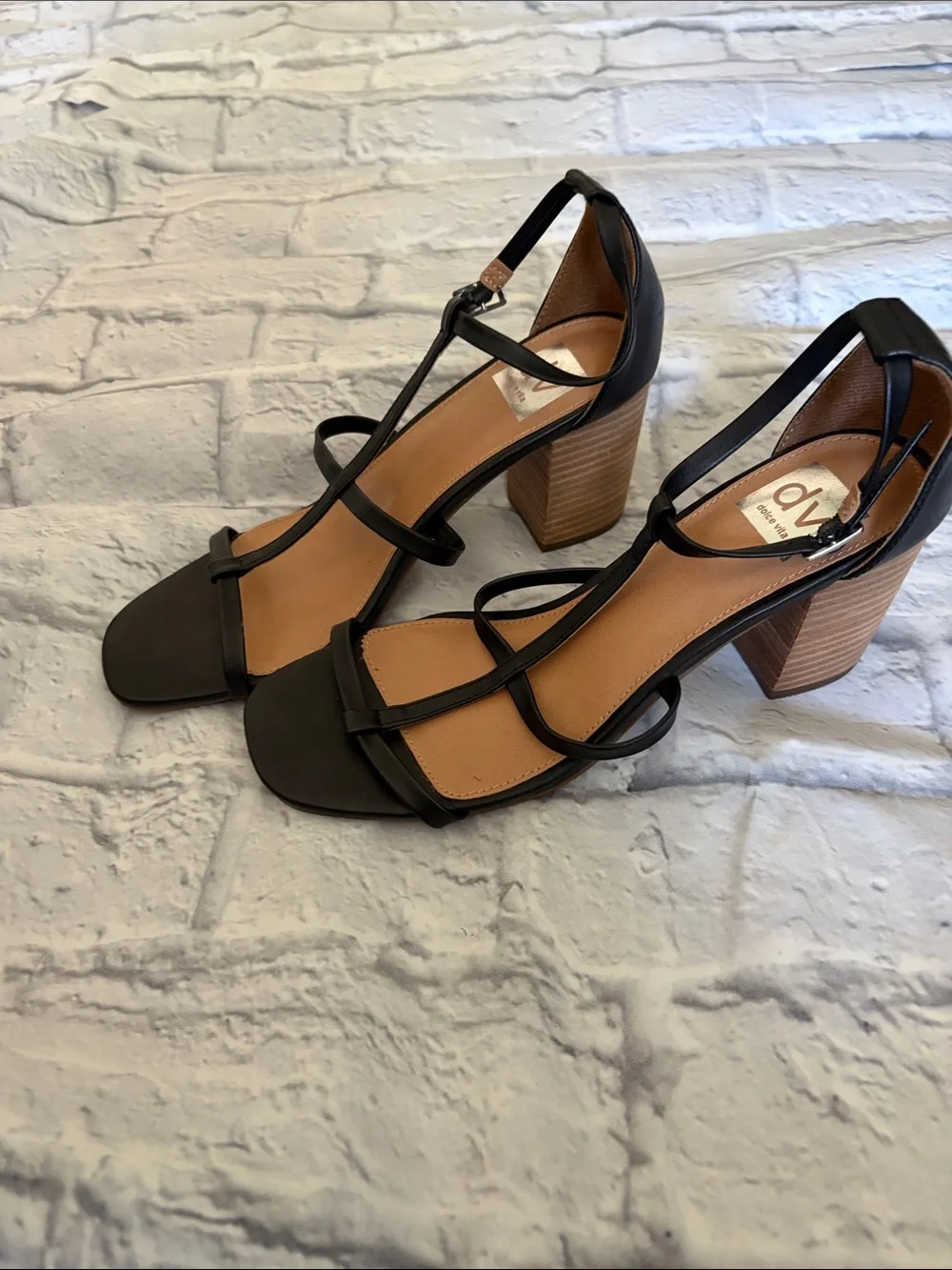 Dolce Vita Black Strappy Square-Toe Heeled Sandals